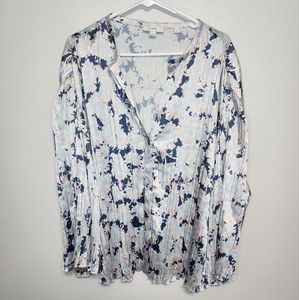 Vince Lotus Print Pleated Blouse 3xl